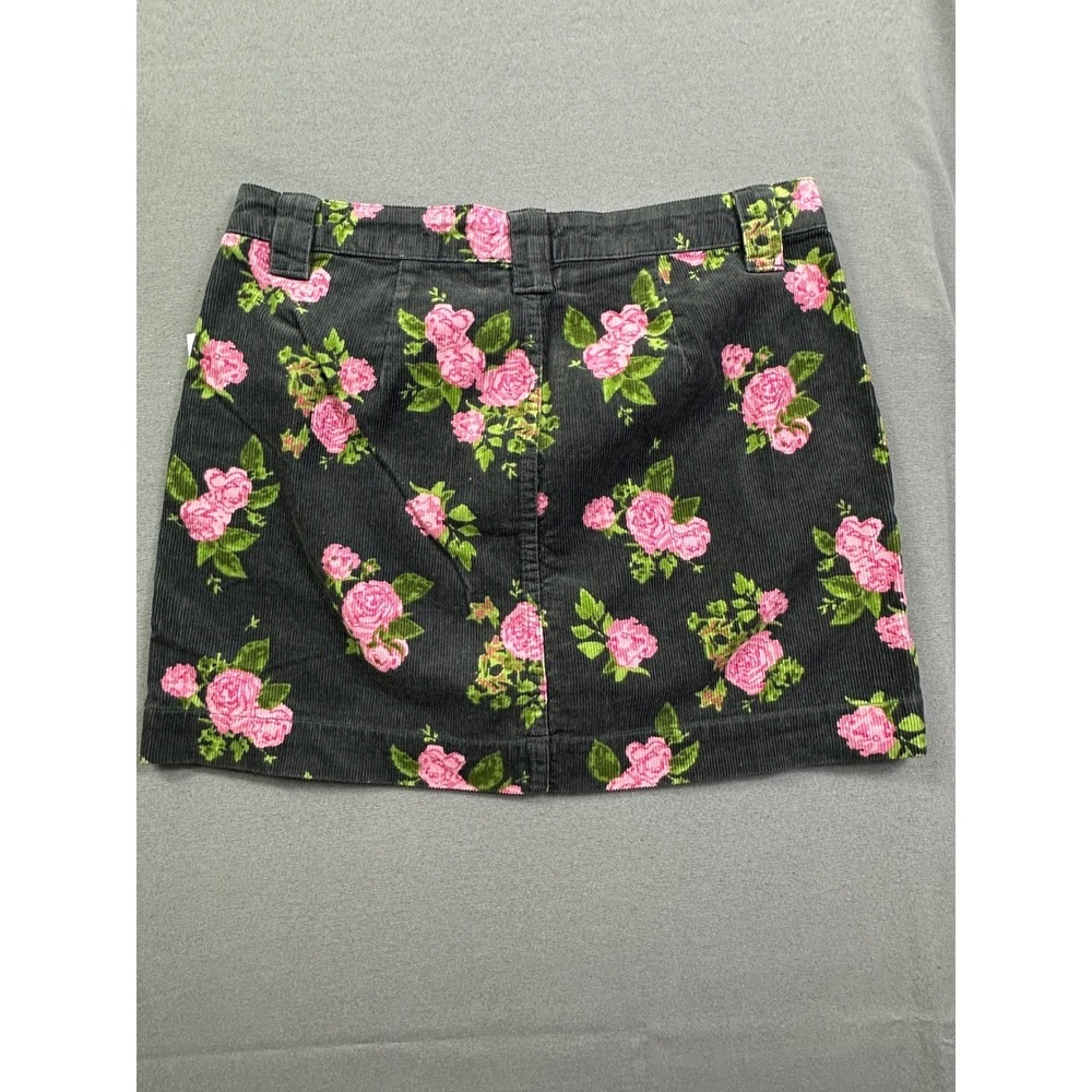 Wild Fable Floral Corduroy Mini Skirt Black Pink Rose Button Front Size 8 NEW